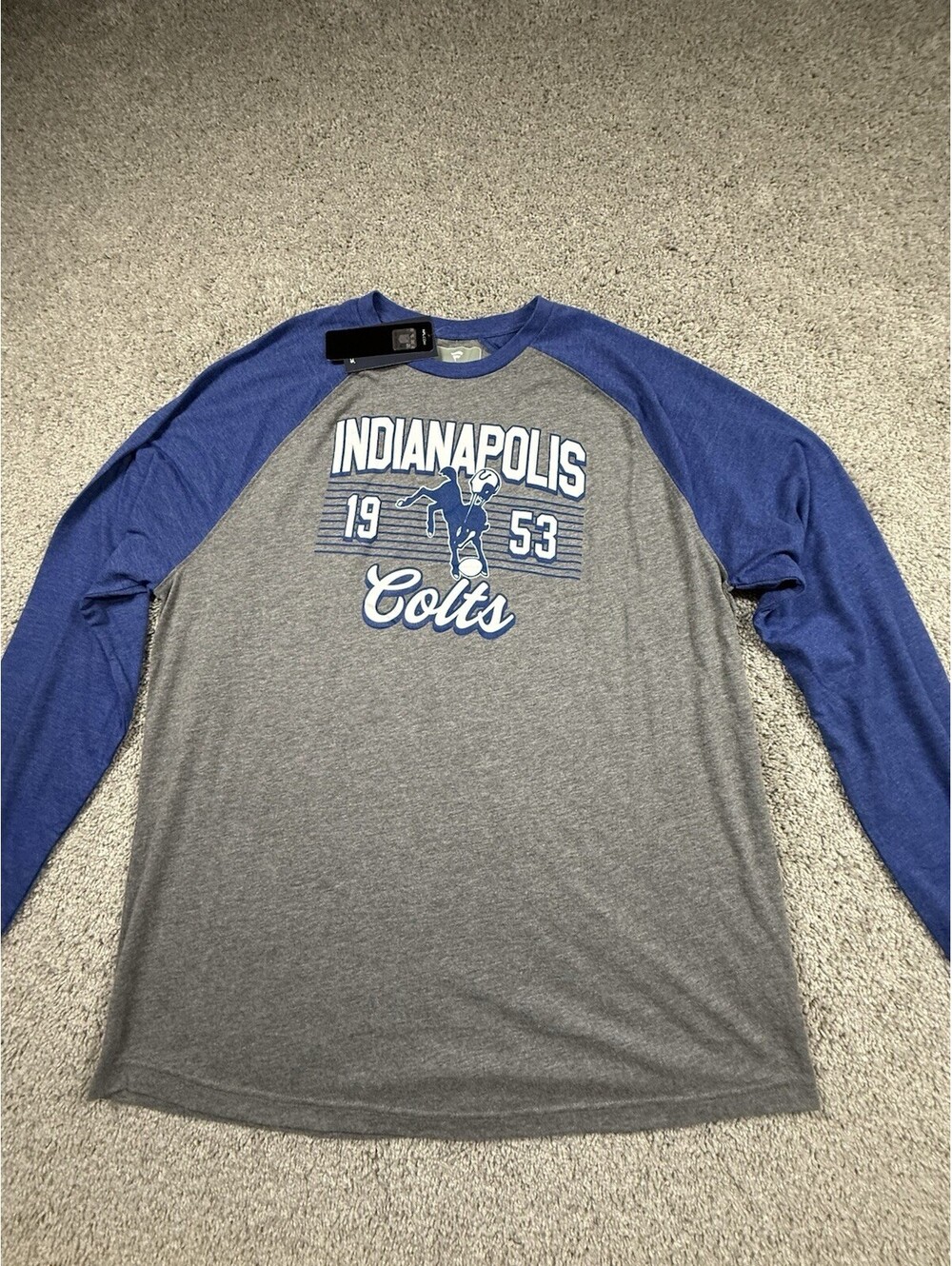 Fanatics NFL Indianapolis Colts Long Sleeve Raglan Shirt Mens 2XL NWT Gray Blue